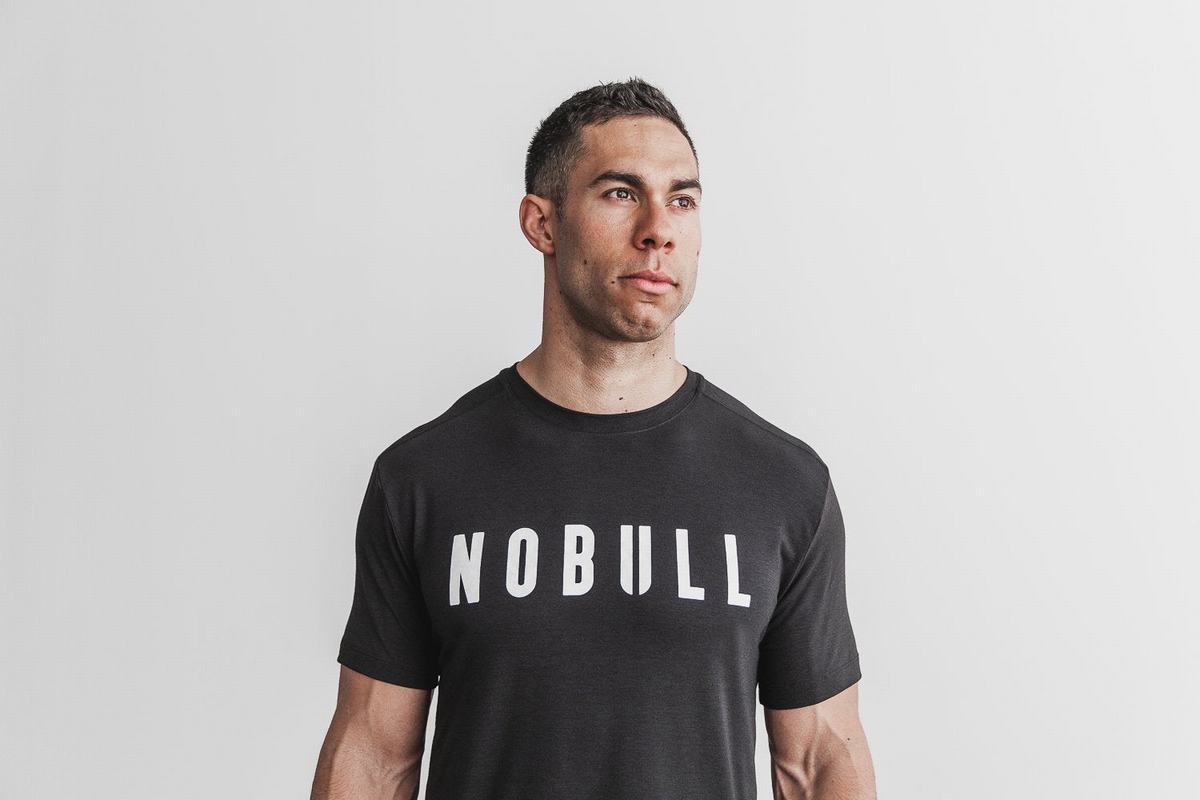 Nobull Men's T Shirts Black White | Australia (QW1408)